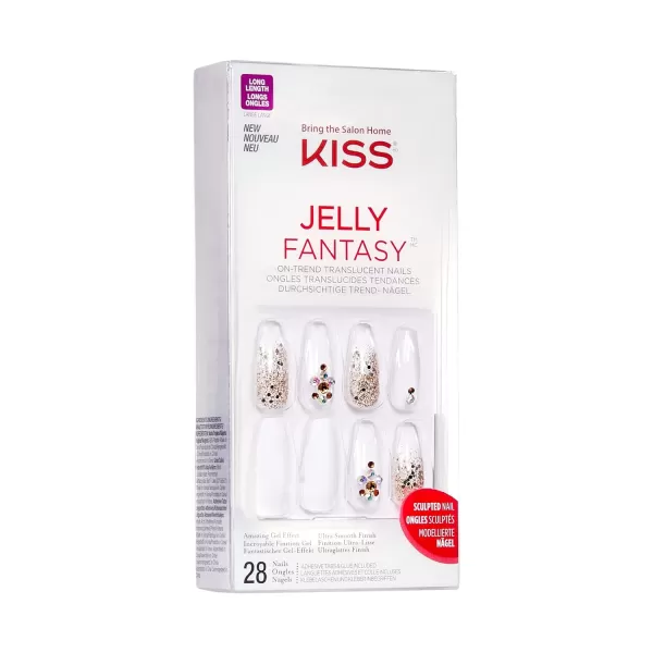 KISS Gel Fantasy Press On Nails, Nail glue included, Fun &amp; Jelly', Pink, Medium Size, Coffin Shape, Includes 28 Nails, 2g glue, 1 Manicure Stick, 1 Mini File