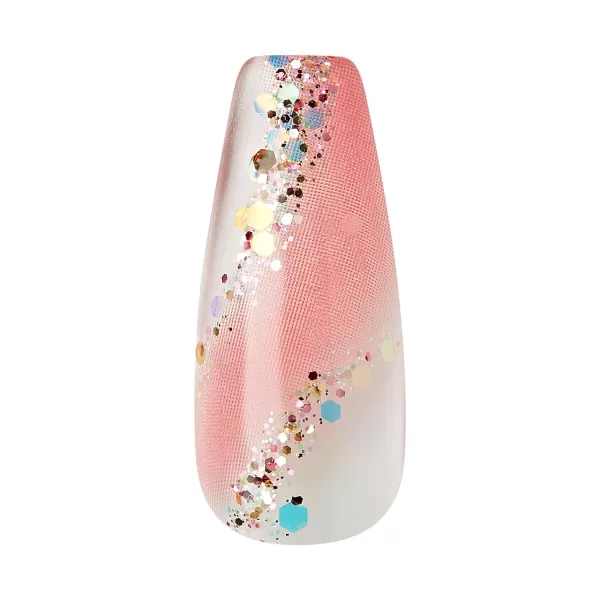KISS Gel Fantasy Press On Nails, Nail glue included, Fun &amp; Jelly', Pink, Medium Size, Coffin Shape, Includes 28 Nails, 2g glue, 1 Manicure Stick, 1 Mini File