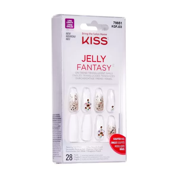 KISS Gel Fantasy Press On Nails, Nail glue included, Fun &amp; Jelly', Pink, Medium Size, Coffin Shape, Includes 28 Nails, 2g glue, 1 Manicure Stick, 1 Mini File