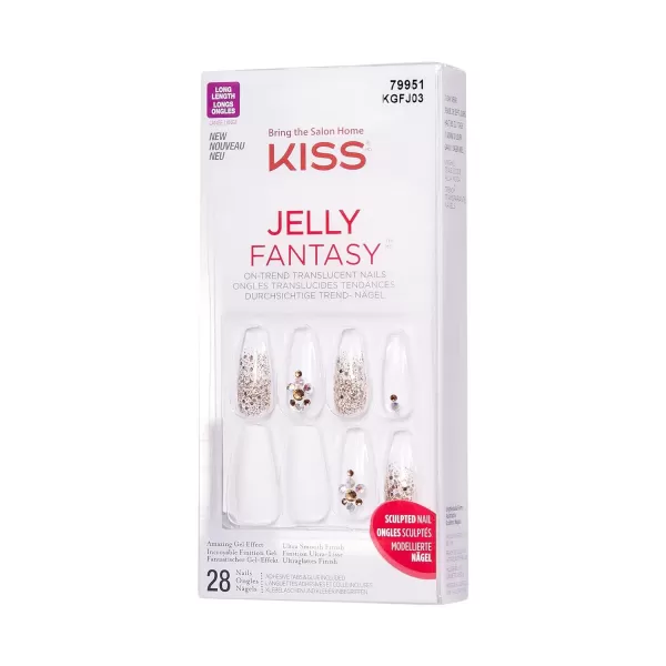 KISS Gel Fantasy Press On Nails, Nail glue included, Fun &amp; Jelly', Pink, Medium Size, Coffin Shape, Includes 28 Nails, 2g glue, 1 Manicure Stick, 1 Mini File