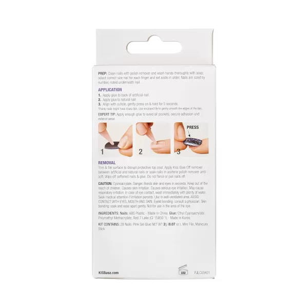 KISS Gel Fantasy Press On Nails, Nail glue included, Fun &amp; Jelly', Pink, Medium Size, Coffin Shape, Includes 28 Nails, 2g glue, 1 Manicure Stick, 1 Mini File
