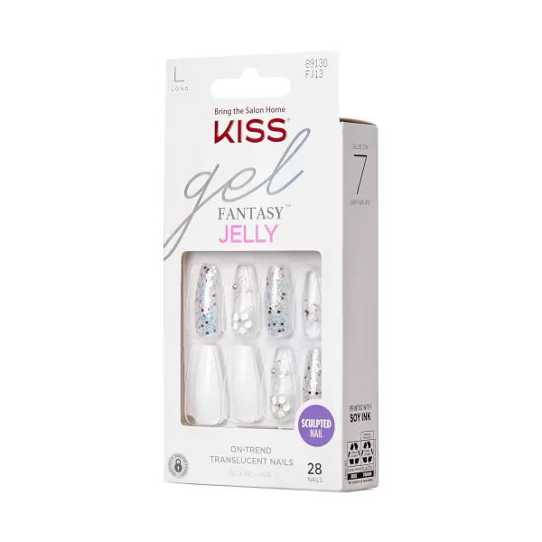 KISS Gel Fantasy Press On Nails, Nail glue included, Fun &amp; Jelly', Pink, Medium Size, Coffin Shape, Includes 28 Nails, 2g glue, 1 Manicure Stick, 1 Mini File