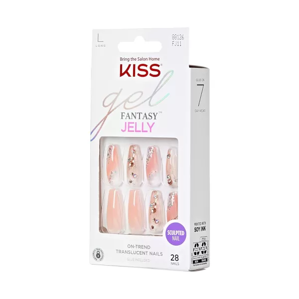 KISS Gel Fantasy Press On Nails, Nail glue included, Fun &amp; Jelly', Pink, Medium Size, Coffin Shape, Includes 28 Nails, 2g glue, 1 Manicure Stick, 1 Mini File