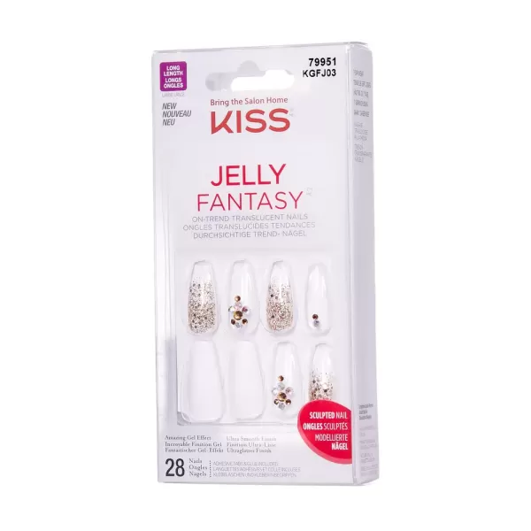 KISS Gel Fantasy Press On Nails, Nail glue included, Fun &amp; Jelly', Pink, Medium Size, Coffin Shape, Includes 28 Nails, 2g glue, 1 Manicure Stick, 1 Mini File