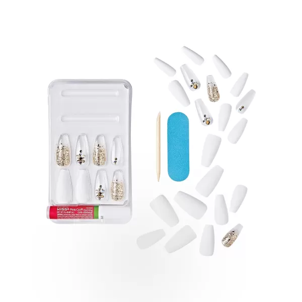 KISS Gel Fantasy Press On Nails, Nail glue included, Fun &amp; Jelly', Pink, Medium Size, Coffin Shape, Includes 28 Nails, 2g glue, 1 Manicure Stick, 1 Mini File