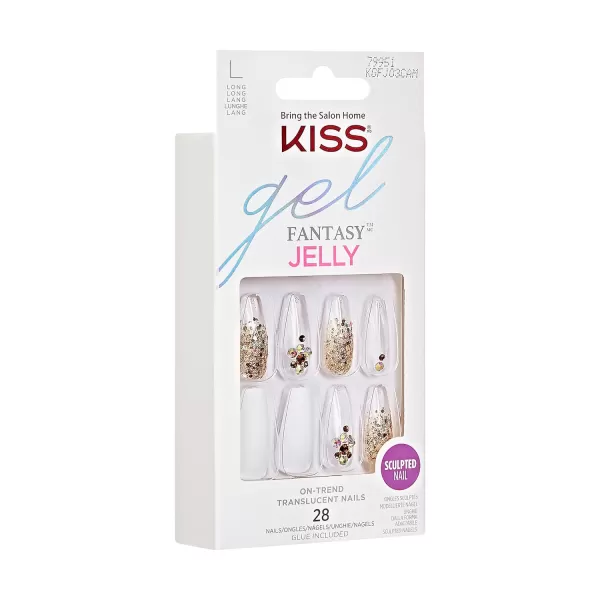 KISS Gel Fantasy Press On Nails, Nail glue included, Fun &amp; Jelly', Pink, Medium Size, Coffin Shape, Includes 28 Nails, 2g glue, 1 Manicure Stick, 1 Mini File