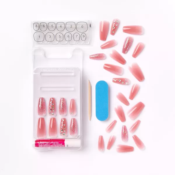 KISS Gel Fantasy Press On Nails, Nail glue included, Fun &amp; Jelly', Pink, Medium Size, Coffin Shape, Includes 28 Nails, 2g glue, 1 Manicure Stick, 1 Mini File