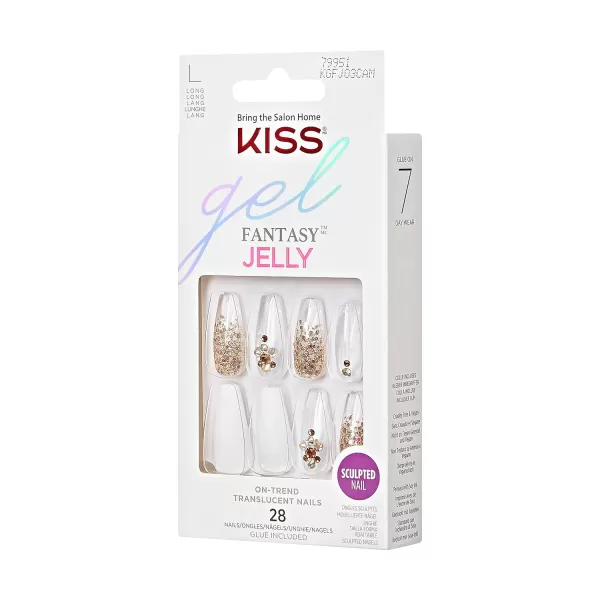 KISS Gel Fantasy Press On Nails, Nail glue included, Fun &amp; Jelly', Pink, Medium Size, Coffin Shape, Includes 28 Nails, 2g glue, 1 Manicure Stick, 1 Mini File