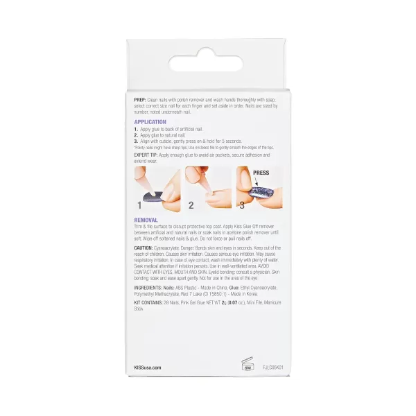 KISS Gel Fantasy Press On Nails, Nail glue included, Fun &amp; Jelly', Pink, Medium Size, Coffin Shape, Includes 28 Nails, 2g glue, 1 Manicure Stick, 1 Mini File