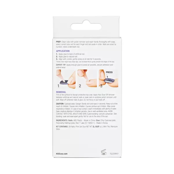 KISS Gel Fantasy Press On Nails, Nail glue included, Fun &amp; Jelly', Pink, Medium Size, Coffin Shape, Includes 28 Nails, 2g glue, 1 Manicure Stick, 1 Mini File