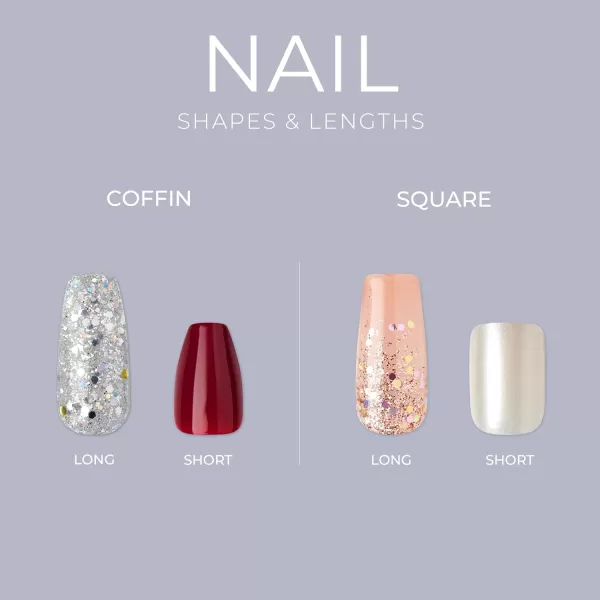 KISS Gel Fantasy Press On Nails, Nail glue included, Ribbons', Pink, Short Size, Squoval Shape, Includes 28 Nails, 2g glue, 1 Manicure Stick, 1 Mini File