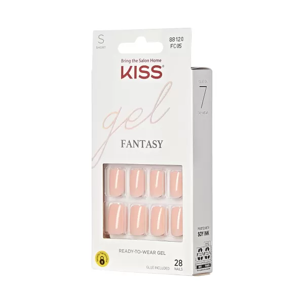 KISS Gel Fantasy Press On Nails, Nail glue included, Ribbons', Pink, Short Size, Squoval Shape, Includes 28 Nails, 2g glue, 1 Manicure Stick, 1 Mini File