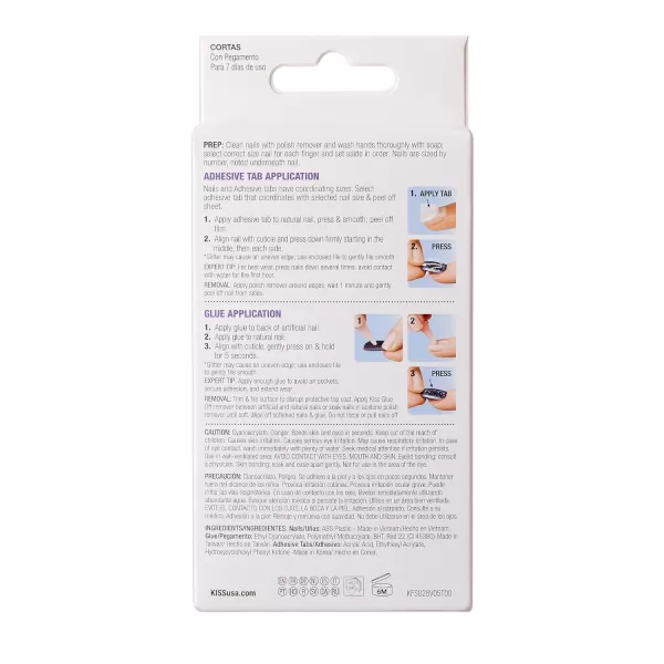 KISS Gel Fantasy Press On Nails, Nail glue included, Ribbons', Pink, Short Size, Squoval Shape, Includes 28 Nails, 2g glue, 1 Manicure Stick, 1 Mini File