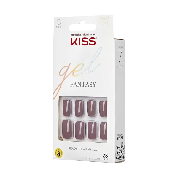 KISS Gel Fantasy Press On Nails, Nail glue included, Ribbons', Pink, Short Size, Squoval Shape, Includes 28 Nails, 2g glue, 1 Manicure Stick, 1 Mini File