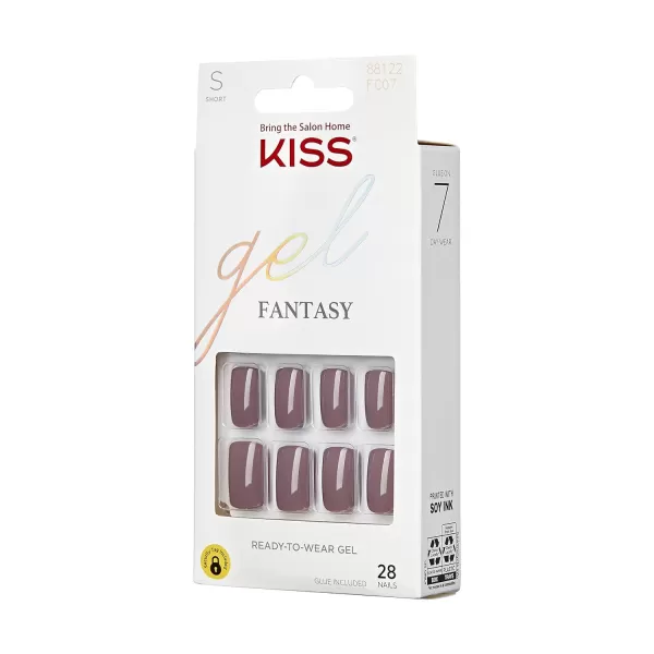 KISS Gel Fantasy Press On Nails, Nail glue included, Ribbons', Pink, Short Size, Squoval Shape, Includes 28 Nails, 2g glue, 1 Manicure Stick, 1 Mini File