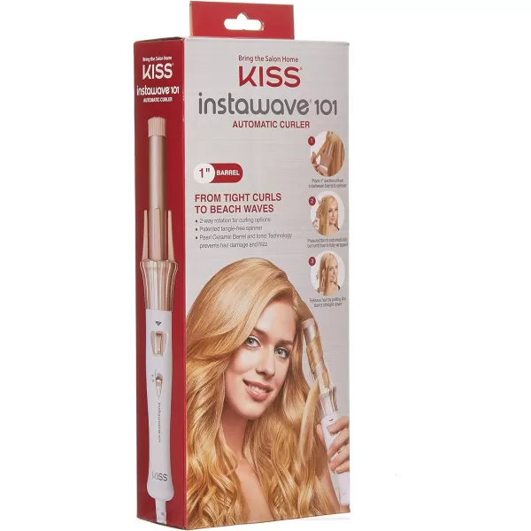 KISS Instawave 101 Automatic Rotating Curling Iron, 1 Inch Pearl Ceramic Tourmaline Barrel Heats Up to 400°, 2 Directional Spinner, Rose Gold Finish, 1.07 Lbs.