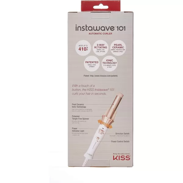 KISS Instawave 101 Automatic Rotating Curling Iron, 1 Inch Pearl Ceramic Tourmaline Barrel Heats Up to 400°, 2 Directional Spinner, Rose Gold Finish, 1.07 Lbs.