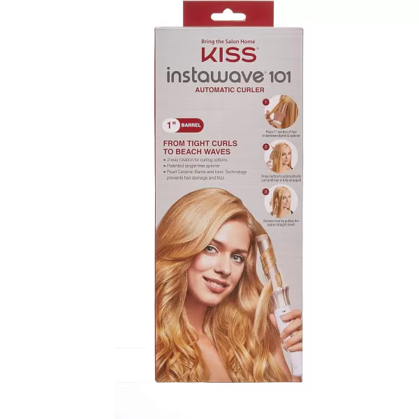 KISS Instawave 101 Automatic Rotating Curling Iron, 1 Inch Pearl Ceramic Tourmaline Barrel Heats Up to 400°, 2 Directional Spinner, Rose Gold Finish, 1.07 Lbs.
