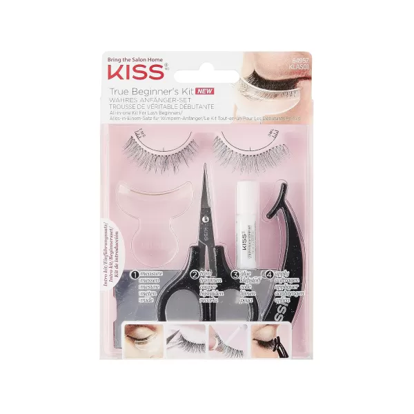 KISS Lash 11 False Eyelashes, Effortless', 12 mm, Includes 1 Pair Of Eyelash, Measuring Tool, Scissors, Lash Adhesive, Applicator, Mirror, Contact Lens Friendly, Easy to Apply, Reusable Strip Lashes