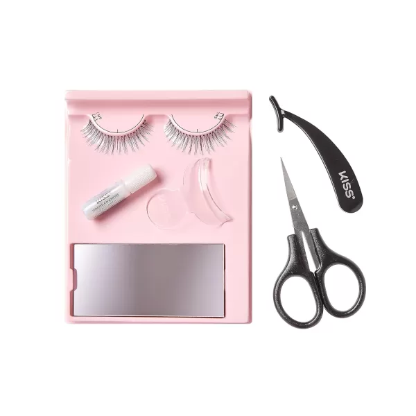 KISS Lash 11 False Eyelashes, Effortless', 12 mm, Includes 1 Pair Of Eyelash, Measuring Tool, Scissors, Lash Adhesive, Applicator, Mirror, Contact Lens Friendly, Easy to Apply, Reusable Strip Lashes