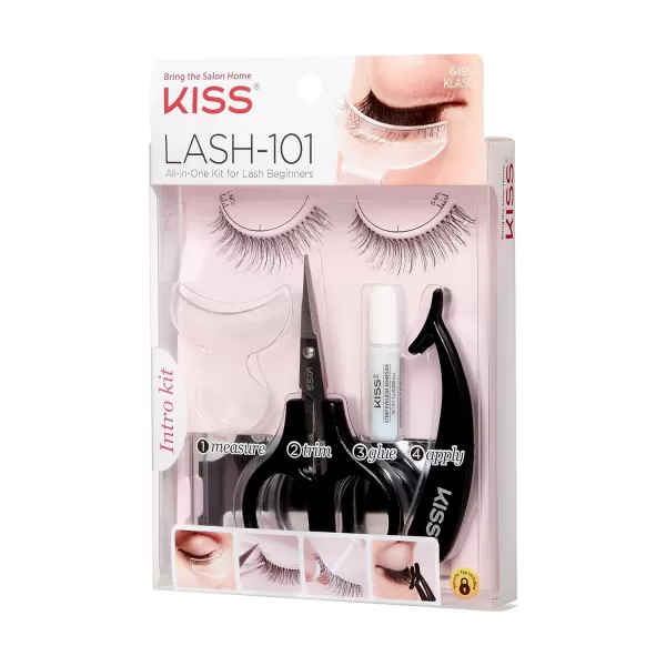 KISS Lash 11 False Eyelashes, Effortless', 12 mm, Includes 1 Pair Of Eyelash, Measuring Tool, Scissors, Lash Adhesive, Applicator, Mirror, Contact Lens Friendly, Easy to Apply, Reusable Strip Lashes