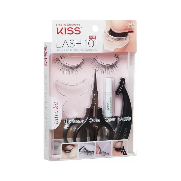 KISS Lash 11 False Eyelashes, Effortless', 12 mm, Includes 1 Pair Of Eyelash, Measuring Tool, Scissors, Lash Adhesive, Applicator, Mirror, Contact Lens Friendly, Easy to Apply, Reusable Strip Lashes