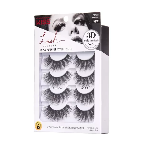 KISS Lash Couture Triple Push Up Collection, 3D Volume False Eyelashes with Triple Design Technology, Multi-Angles &amp; Lengths, Reusable, Style 'Camisole', 1 Pair Fake Eyelashes)