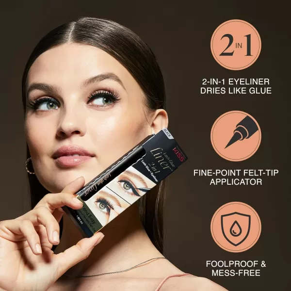 KISS Lash Glueliner, Eyeliner Lash Glue, 2-in-1 Felt-Tip Eyeliner and Lash Adhesive, Includes 1 Glue Liner, Long Lasting Wear, Can Be Used with Strip Lashes and Lash Clusters