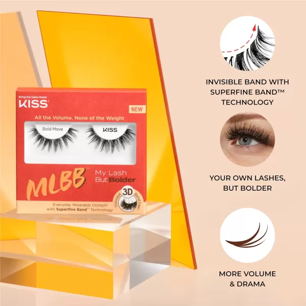 KISS My Lash But Bolder, False Eyelashes, Big Personality', 14 mm, Includes 1 Pair, Contact Lens Friendly, Easy to Apply, Reusable Strip Lashes, Glue-On)