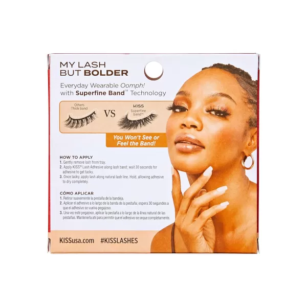 KISS My Lash But Bolder, False Eyelashes, Big Personality', 14 mm, Includes 1 Pair, Contact Lens Friendly, Easy to Apply, Reusable Strip Lashes, Glue-On)