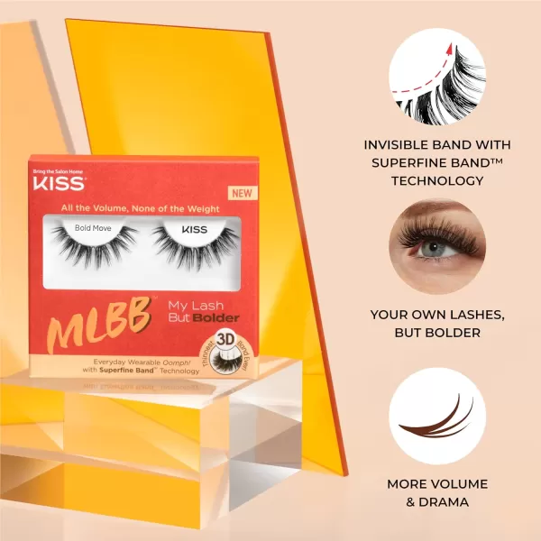 KISS My Lash But Bolder, False Eyelashes, Big Personality', 14 mm, Includes 1 Pair, Contact Lens Friendly, Easy to Apply, Reusable Strip Lashes, Glue-On)
