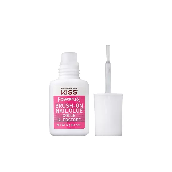 KISS PowerFlex Brush-On Nail Glue for Press On Nails, Ultra Hold Flex Formula Nail Adhesive, Includes One Bottle 5g  with Twist-Off Cap &amp; Brush Applicator)