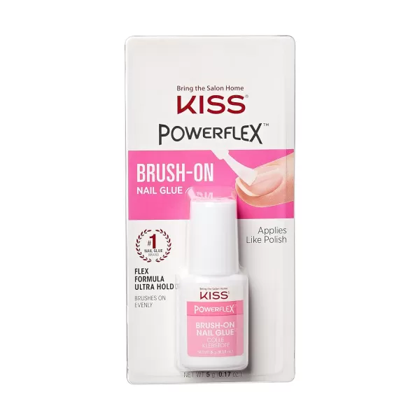 KISS PowerFlex Brush-On Nail Glue for Press On Nails, Ultra Hold Flex Formula Nail Adhesive, Includes One Bottle 5g  with Twist-Off Cap &amp; Brush Applicator)