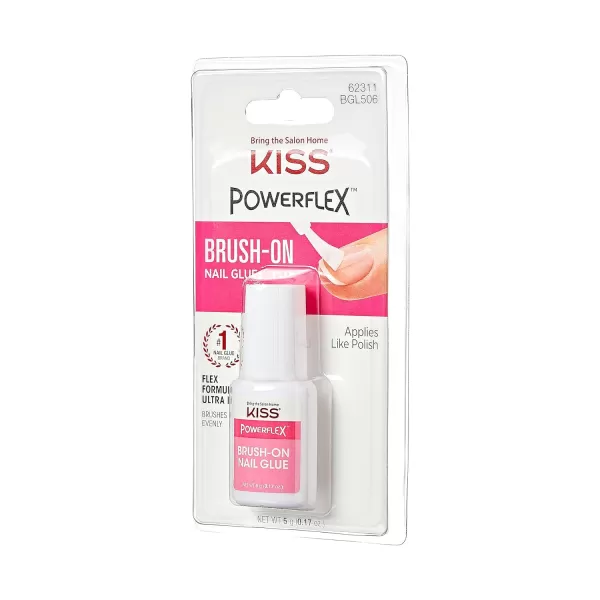 KISS PowerFlex Brush-On Nail Glue for Press On Nails, Ultra Hold Flex Formula Nail Adhesive, Includes One Bottle 5g  with Twist-Off Cap &amp; Brush Applicator)