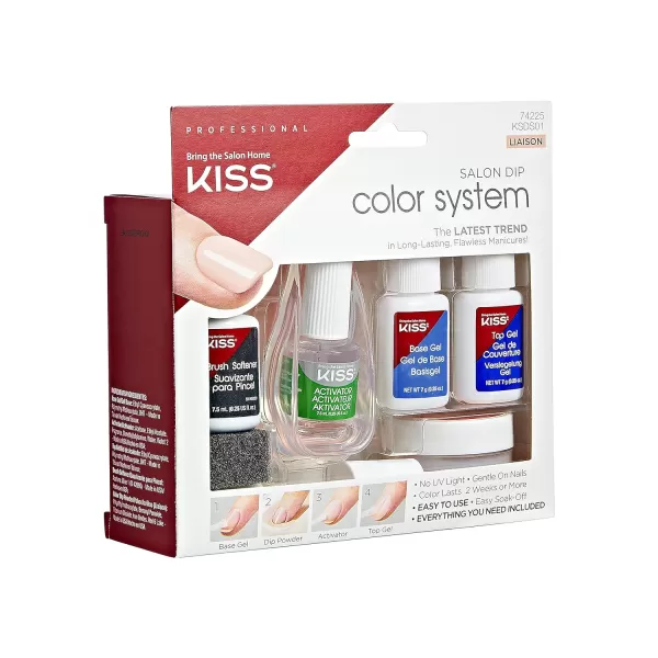 KISS Salon Dip Color System Dip Powder Nail Kit, 'Liaison', No UV Light Needed, Includes 7g Base Gel, 7g Top Gel, 7.5ml Activator, 9g Dip Powder, 7.5ml Brush Softener