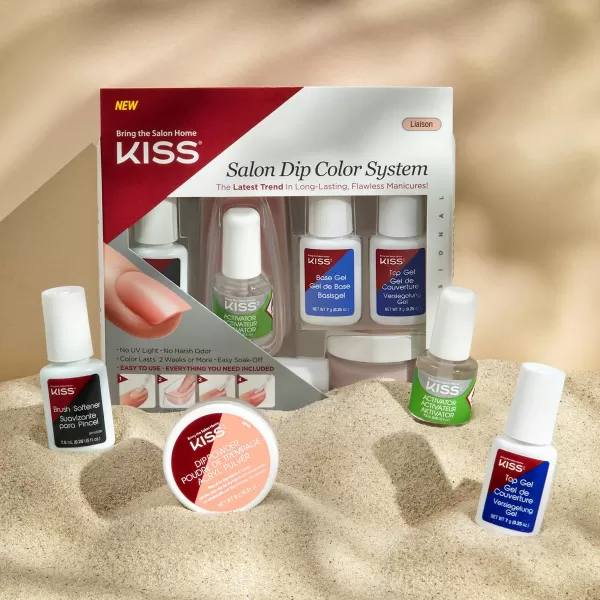 KISS Salon Dip Color System Dip Powder Nail Kit, 'Liaison', No UV Light Needed, Includes 7g Base Gel, 7g Top Gel, 7.5ml Activator, 9g Dip Powder, 7.5ml Brush Softener