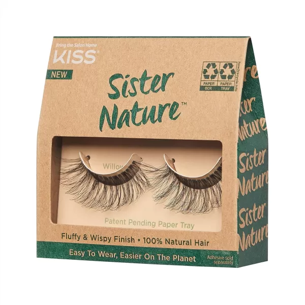 KISS Sister Nature False Eyelashes, Sage', 12 mm, 100% Natural Hair, Recyclable Paper Box, Printed with Soy Ink, Cruelty Free, Vegan, Includes 1 Pair of Reusable Strip Lashes