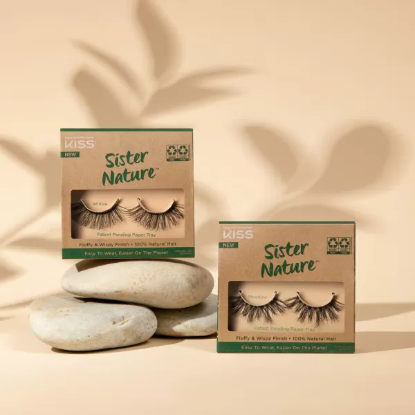 KISS Sister Nature False Eyelashes, Sage', 12 mm, 100% Natural Hair, Recyclable Paper Box, Printed with Soy Ink, Cruelty Free, Vegan, Includes 1 Pair of Reusable Strip Lashes