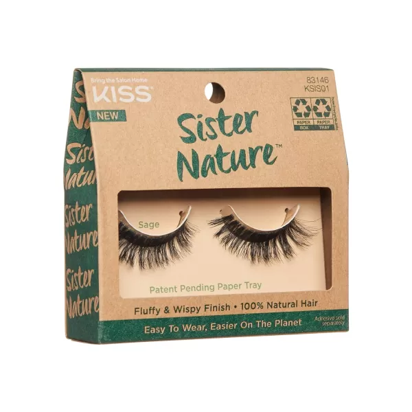 KISS Sister Nature False Eyelashes, Sage', 12 mm, 100% Natural Hair, Recyclable Paper Box, Printed with Soy Ink, Cruelty Free, Vegan, Includes 1 Pair of Reusable Strip Lashes