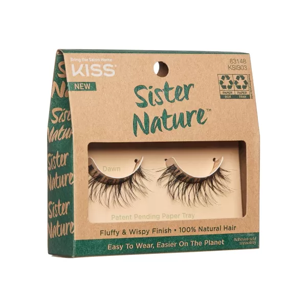KISS Sister Nature False Eyelashes, Sage', 12 mm, 100% Natural Hair, Recyclable Paper Box, Printed with Soy Ink, Cruelty Free, Vegan, Includes 1 Pair of Reusable Strip Lashes
