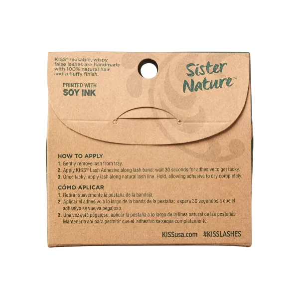 KISS Sister Nature False Eyelashes, Sage', 12 mm, 100% Natural Hair, Recyclable Paper Box, Printed with Soy Ink, Cruelty Free, Vegan, Includes 1 Pair of Reusable Strip Lashes