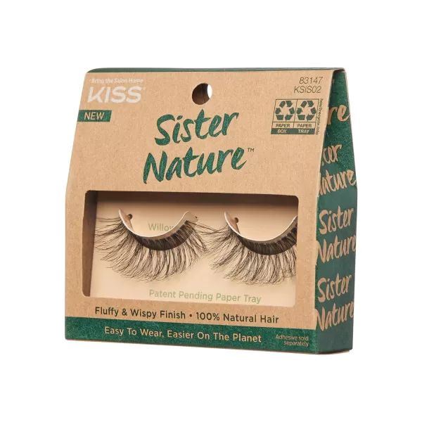 KISS Sister Nature False Eyelashes, Sage', 12 mm, 100% Natural Hair, Recyclable Paper Box, Printed with Soy Ink, Cruelty Free, Vegan, Includes 1 Pair of Reusable Strip Lashes