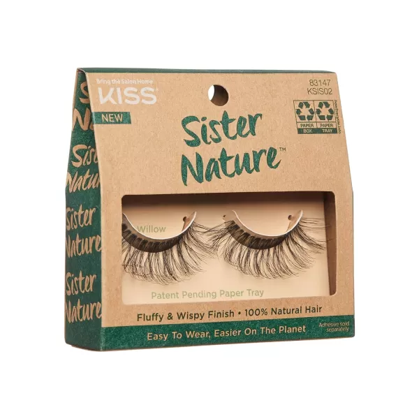 KISS Sister Nature False Eyelashes, Sage', 12 mm, 100% Natural Hair, Recyclable Paper Box, Printed with Soy Ink, Cruelty Free, Vegan, Includes 1 Pair of Reusable Strip Lashes