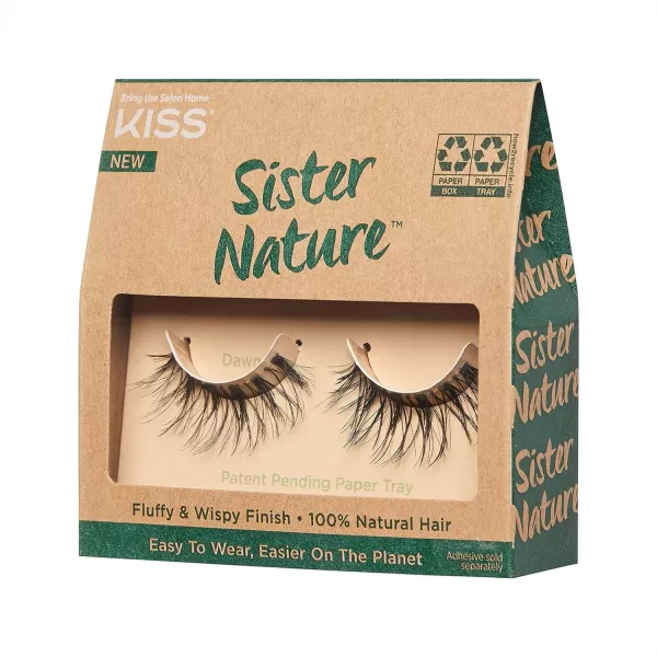 KISS Sister Nature False Eyelashes, Sage', 12 mm, 100% Natural Hair, Recyclable Paper Box, Printed with Soy Ink, Cruelty Free, Vegan, Includes 1 Pair of Reusable Strip Lashes