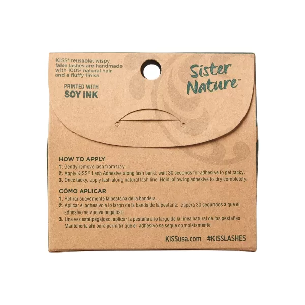 KISS Sister Nature False Eyelashes, Sage', 12 mm, 100% Natural Hair, Recyclable Paper Box, Printed with Soy Ink, Cruelty Free, Vegan, Includes 1 Pair of Reusable Strip Lashes