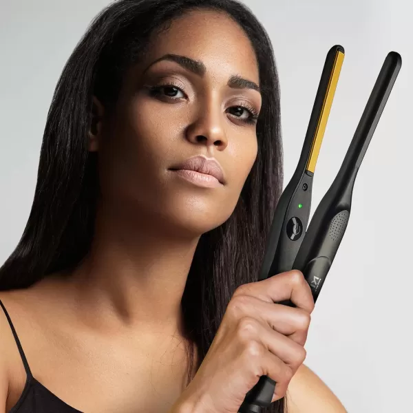 KISS Tourmaline Ceramic Flat Iron Hair Straightener &amp; Styling Tool, 1/2" Thick Extra Long Rounded Curved Plates, 30 Second Heat Up, 450° F Max Temperature, Black