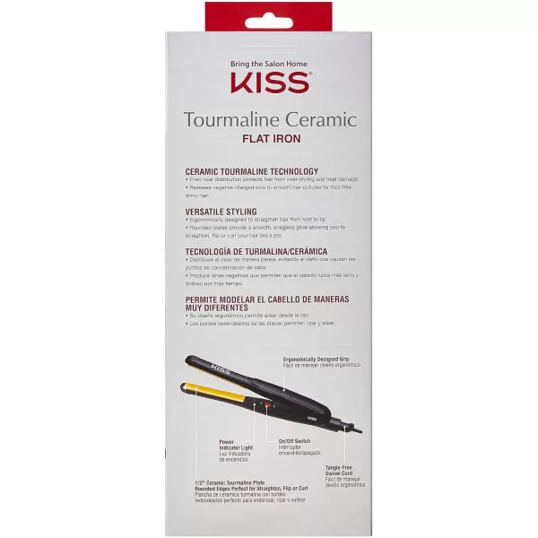 KISS Tourmaline Ceramic Flat Iron Hair Straightener &amp; Styling Tool, 1/2" Thick Extra Long Rounded Curved Plates, 30 Second Heat Up, 450° F Max Temperature, Black