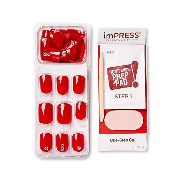 KISS imPRESS No Glue Mani Press On Nails, Design, 'Before Sunset', Multicolor, Short Size, Squoval Shape, Includes 30 Nails, Prep Pad, Instructions Sheet, 1 Manicure Stick, 1 Mini File
