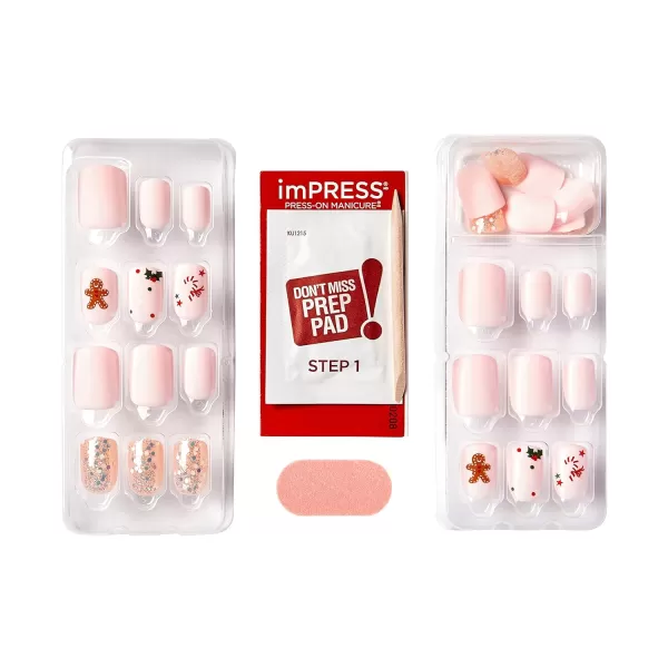KISS imPRESS No Glue Mani Press On Nails, Design, 'Before Sunset', Multicolor, Short Size, Squoval Shape, Includes 30 Nails, Prep Pad, Instructions Sheet, 1 Manicure Stick, 1 Mini File