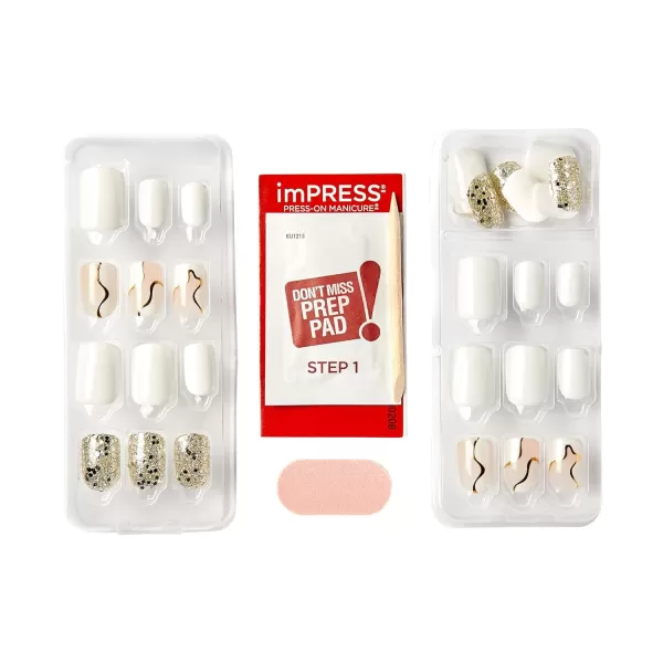 KISS imPRESS No Glue Mani Press On Nails, Design, 'Before Sunset', Multicolor, Short Size, Squoval Shape, Includes 30 Nails, Prep Pad, Instructions Sheet, 1 Manicure Stick, 1 Mini File